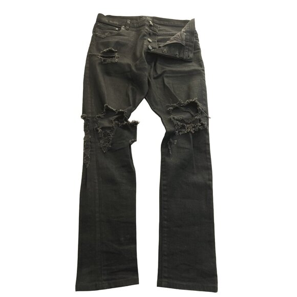 EN NOIR Button Fly Distressed Jeans in Black - Picture 1 of 4